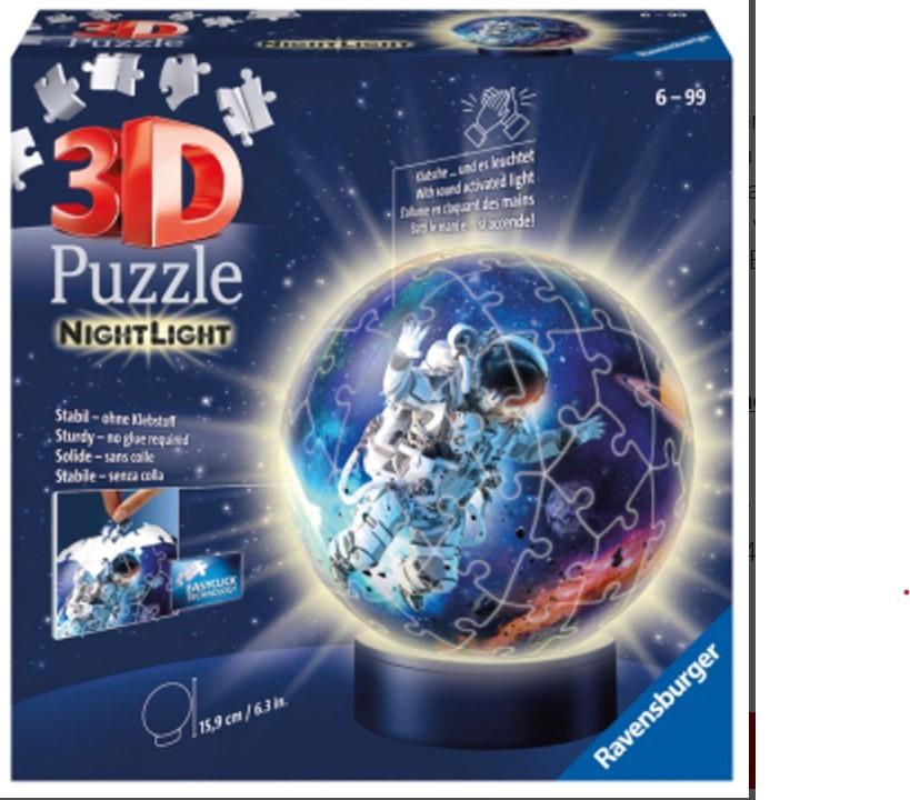 Ravensburger 3D Puzzle 11264 - Nachtlicht Puzzle-Ball Astronauten im Weltall - 7 
