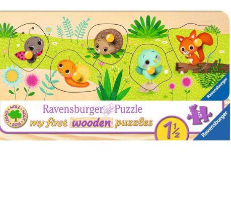 Holz-Puzzle "Tierkinder im Garten" 5-teilig